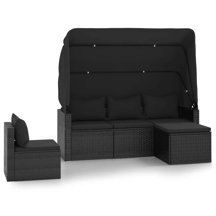 Salon de jardin 4 pcs avec coussins noir résine tressée - 2