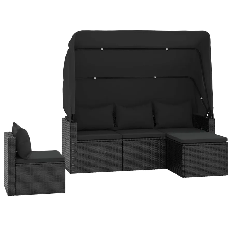 Salon de jardin 4 pcs avec coussins noir résine tressée - 3