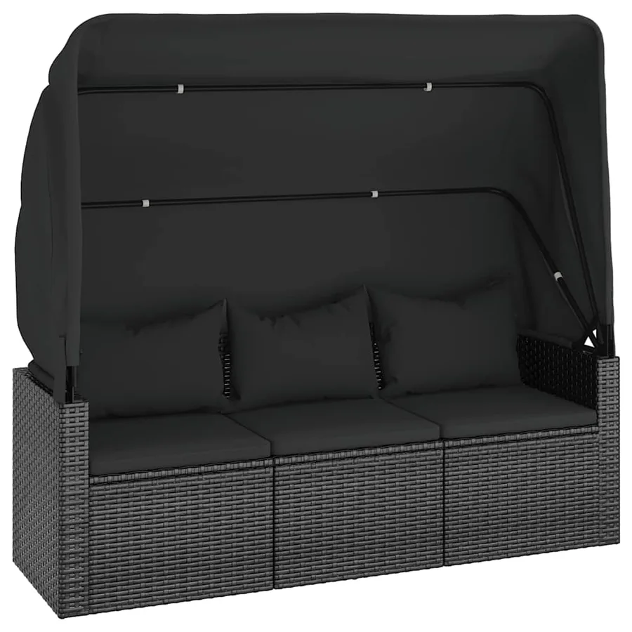 Salon de jardin 4 pcs avec coussins noir résine tressée - 5