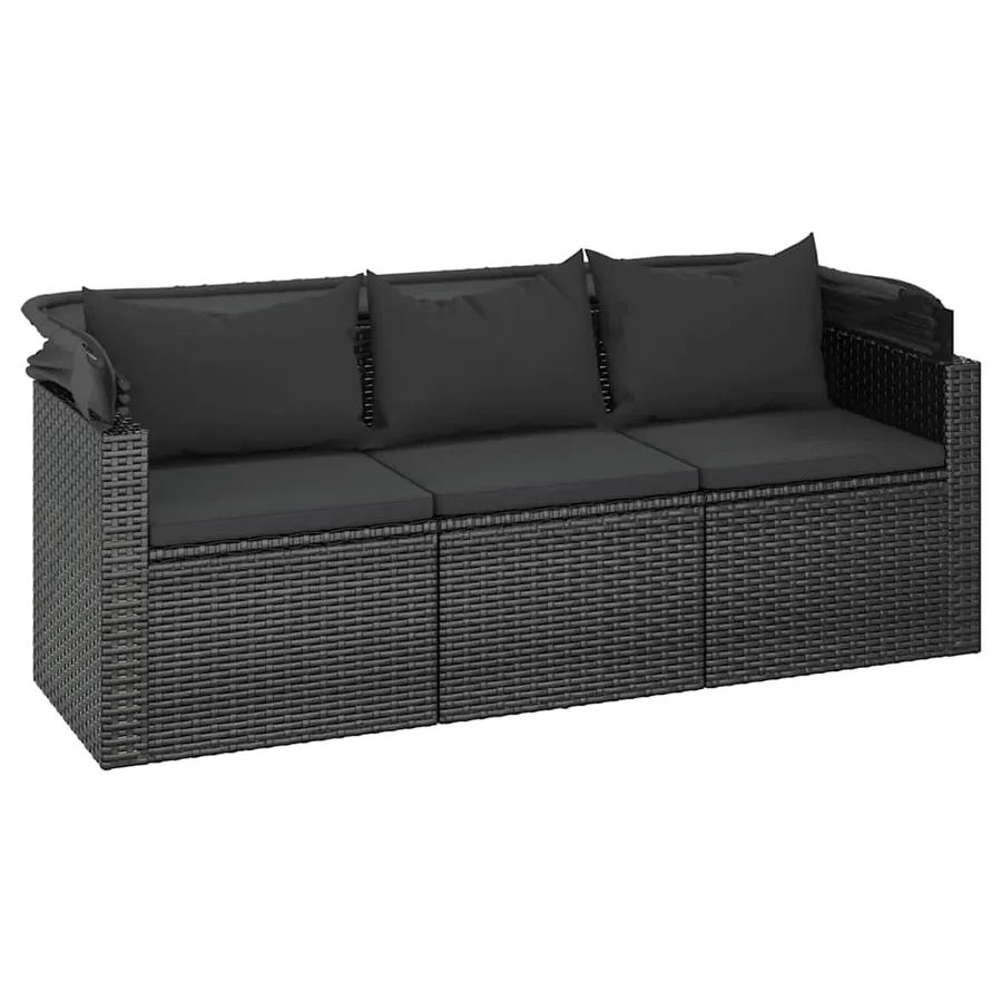 Salon de jardin 4 pcs avec coussins noir résine tressée - 6
