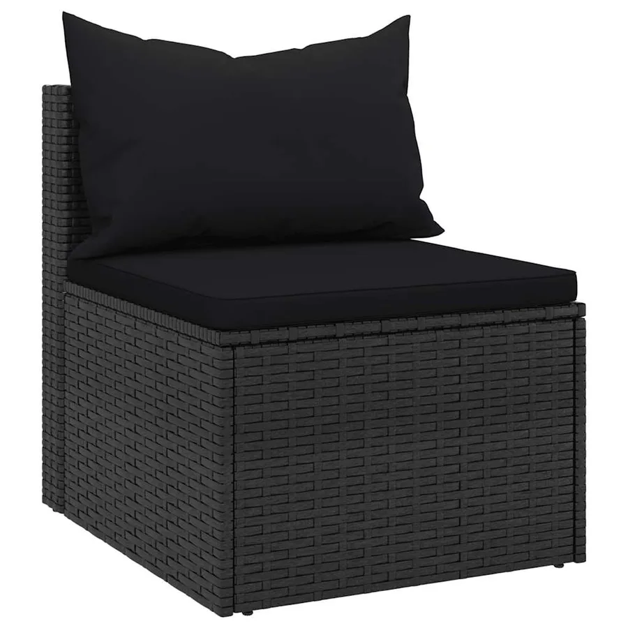 Salon de jardin 4 pcs avec coussins noir résine tressée - 9