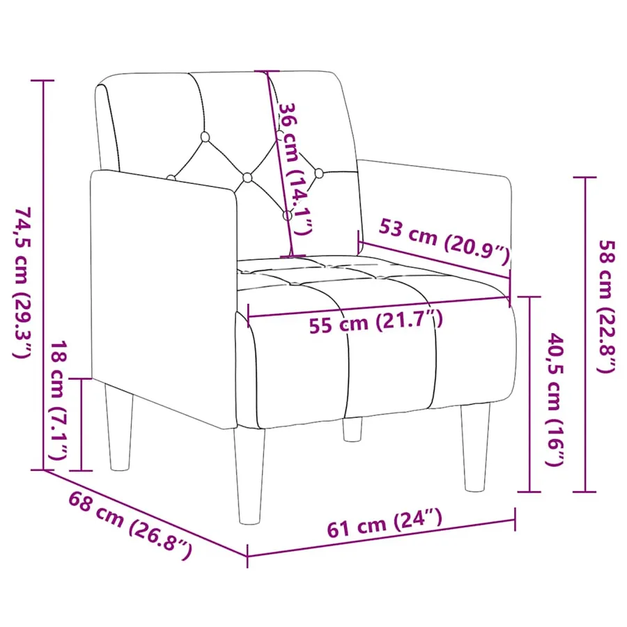 Fauteuil canapé avec accoudoirs 55 cm en lin - 8