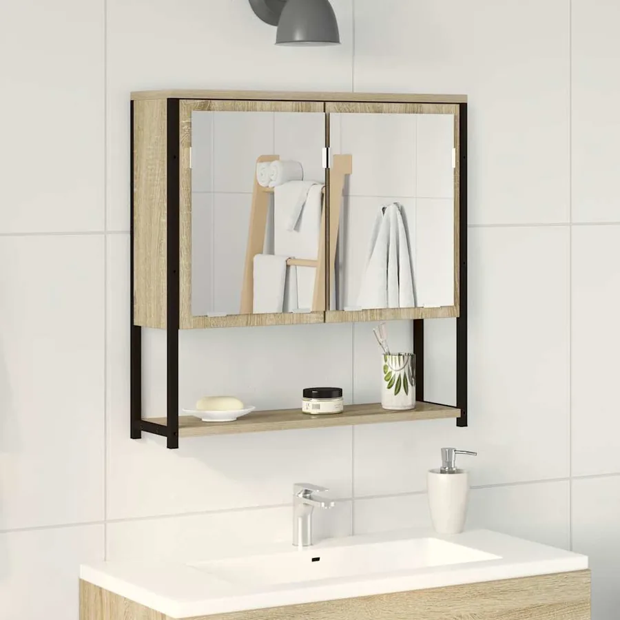 Miroir de salle de bain avec étagère Beige 60 x 16 x 60 cm