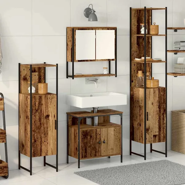 Ensemble de mobilier de salle de bain 4 pcs Bois ancien