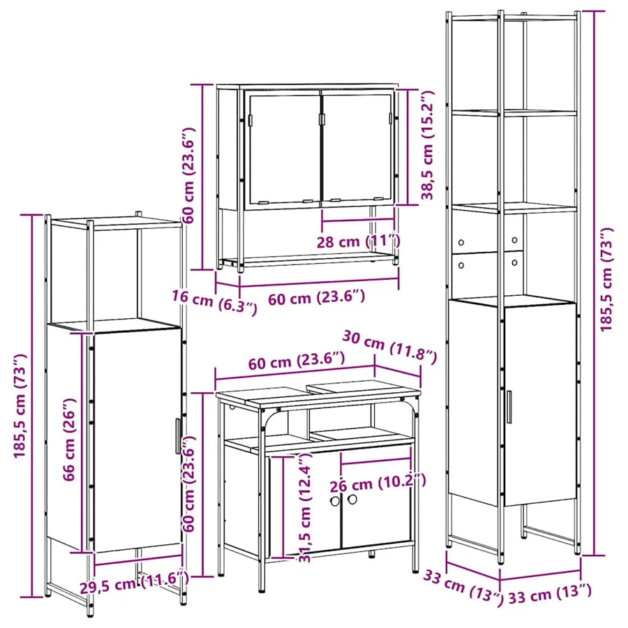 Ensemble de mobilier de salle de bain 4 pcs Bois ancien - 16