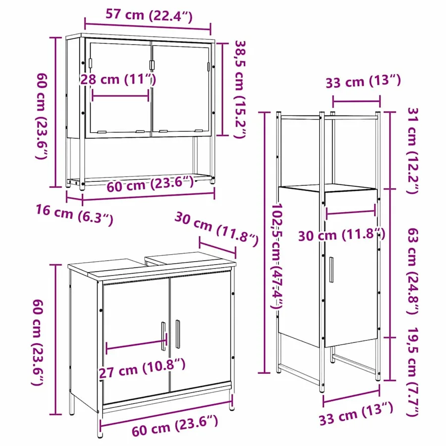Ensemble de mobilier de salle de bain avec étagère 3 pcs Marron - 11