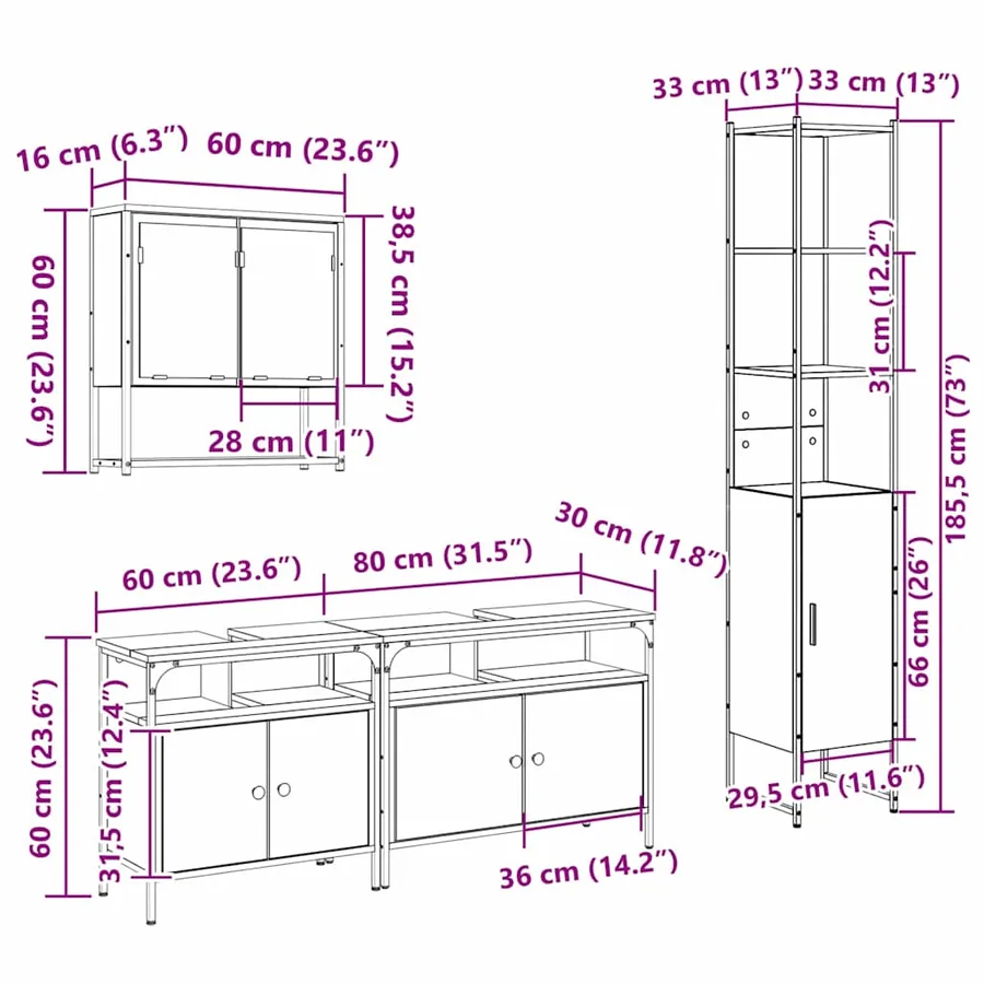 Ensemble de mobilier de salle de bain 4 pcs Bois Ancien - 18
