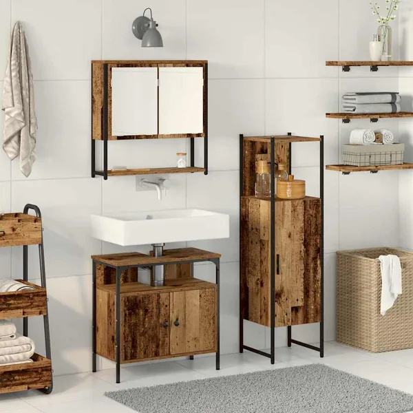 Ensemble de mobilier de salle de bain avec étagère 3 pcs Marron