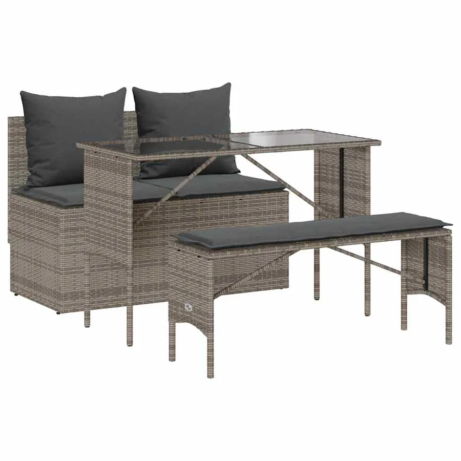 Ensemble à manger de jardin 3 pcs coussins gris résine tressée - 2