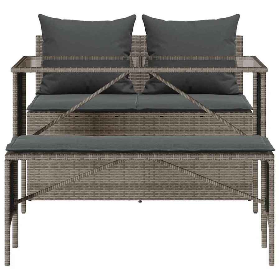 Ensemble à manger de jardin 3 pcs coussins gris résine tressée - 7