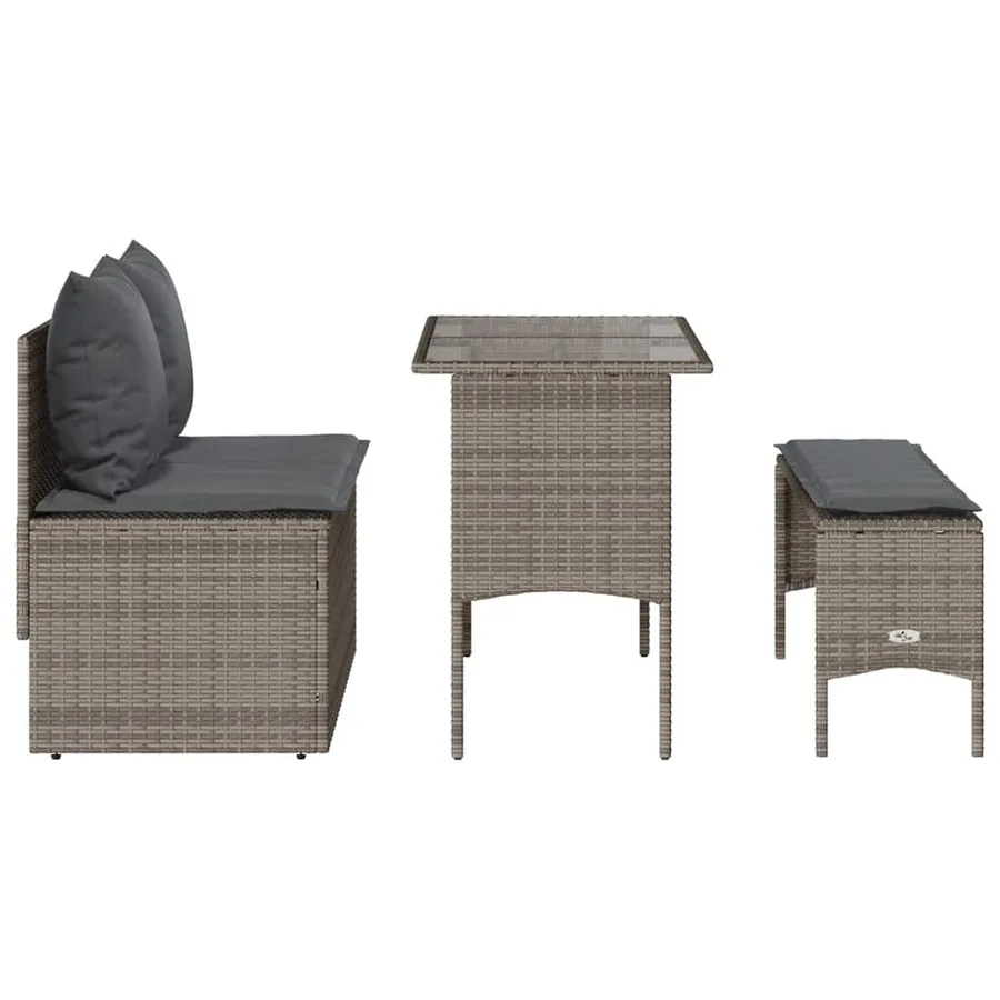 Ensemble à manger de jardin 3 pcs coussins gris résine tressée - 8