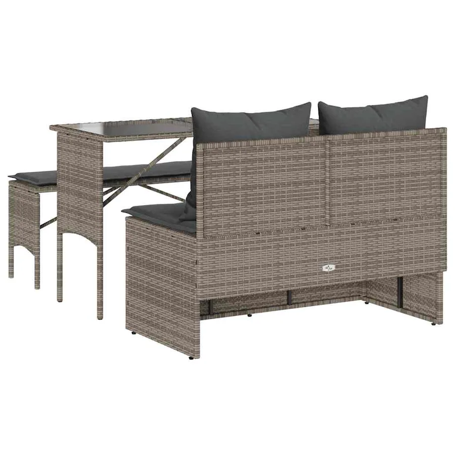 Ensemble à manger de jardin 3 pcs coussins gris résine tressée - 9