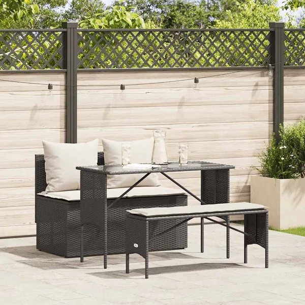Ensemble à manger de jardin avec coussins 3 pcs Noir