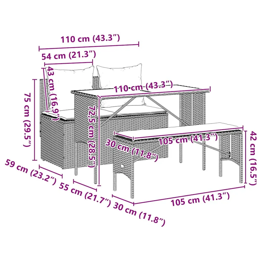 Ensemble à manger de jardin avec coussins 3 pcs Noir - 14