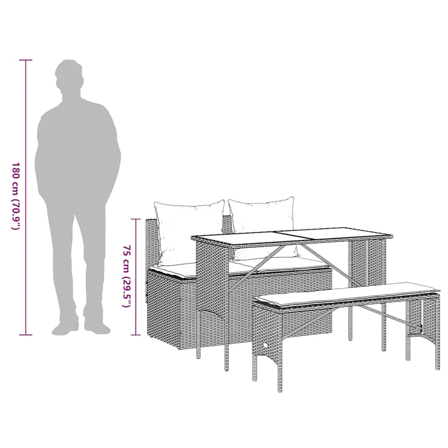 Ensemble à manger de jardin avec coussins 3 pcs Noir - 15
