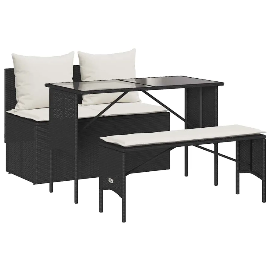 Ensemble à manger de jardin avec coussins 3 pcs Noir - 2