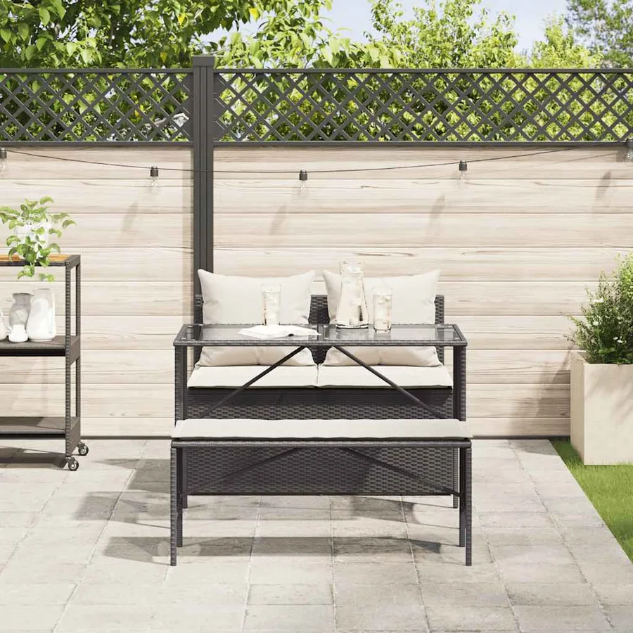 Ensemble à manger de jardin avec coussins 3 pcs Noir - 3