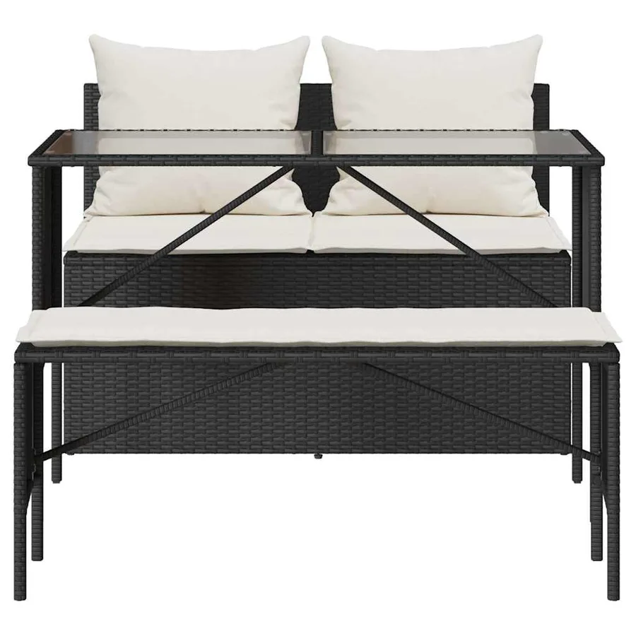 Ensemble à manger de jardin avec coussins 3 pcs Noir - 7