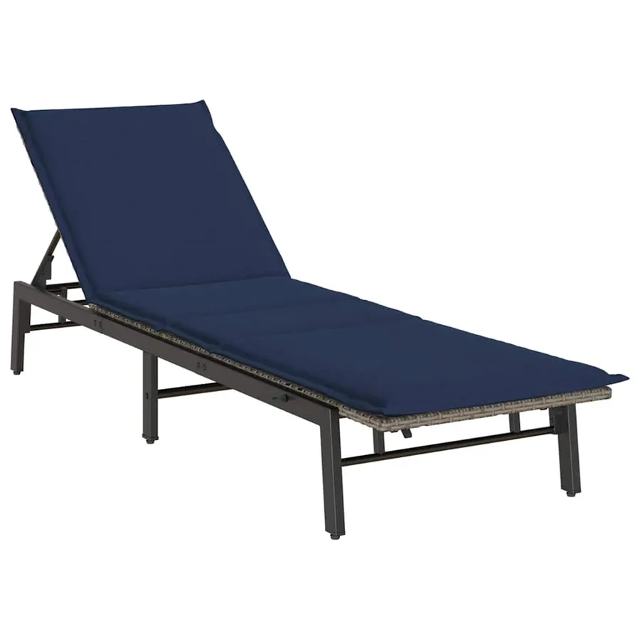 Chaise longue avec coussin gris résine tressée - 2