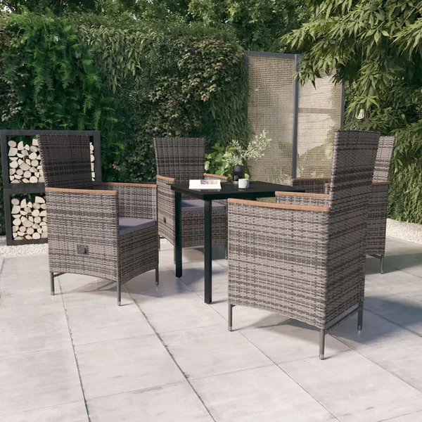 Ensemble à manger de jardin avec coussins 5 pcs Gris