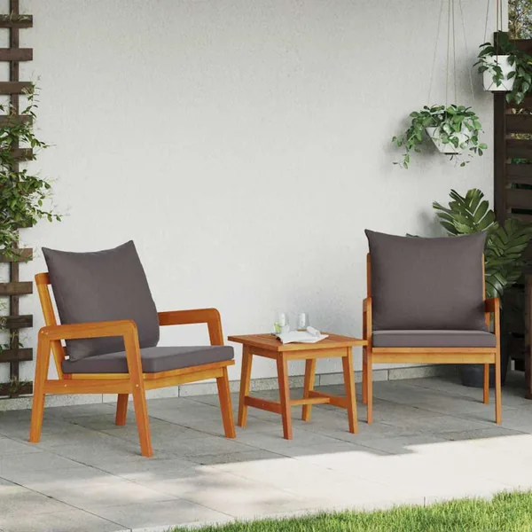 Ensemble bistrot avec coussin 3 pcs Marron Bois d'Acacia Massif