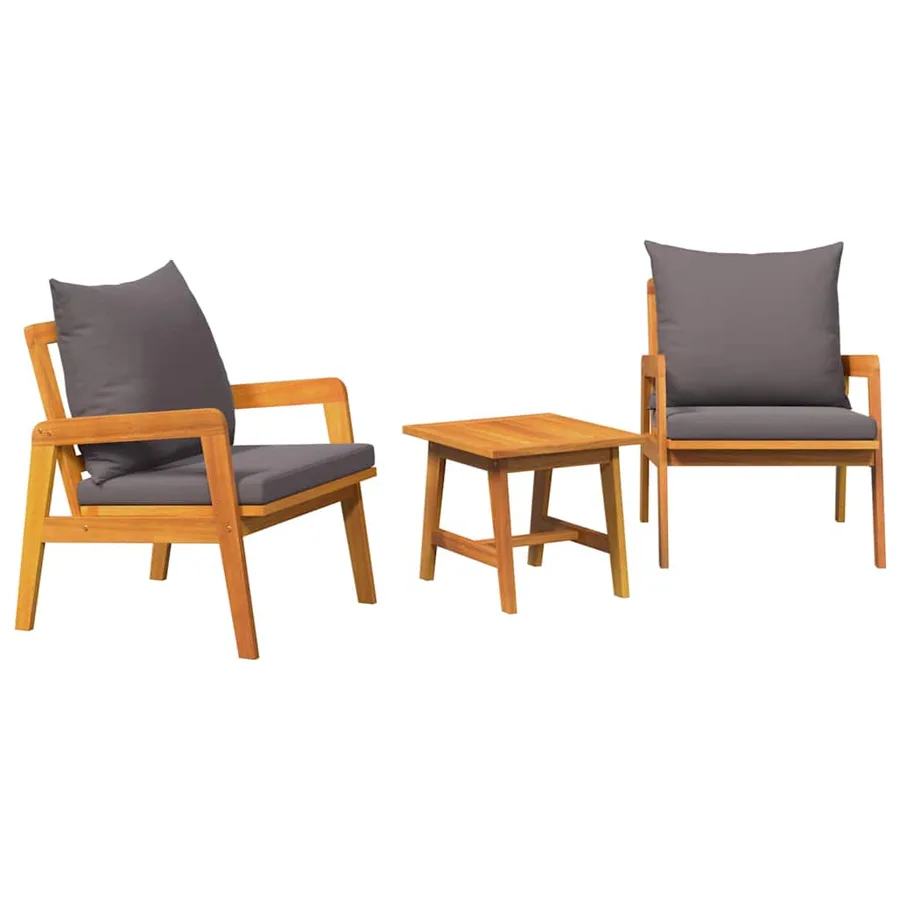 Ensemble bistrot avec coussin 3 pcs Marron Bois d'Acacia Massif - 2