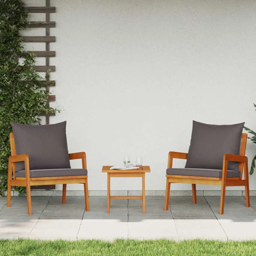 Ensemble bistrot avec coussin 3 pcs Marron Bois d'Acacia Massif - 4