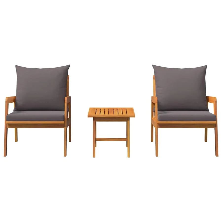 Ensemble bistrot avec coussin 3 pcs Marron Bois d'Acacia Massif - 7
