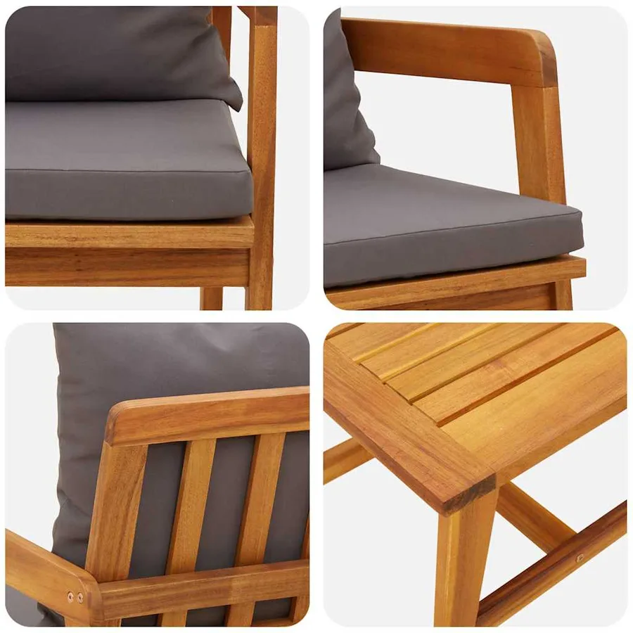 Ensemble bistrot avec coussin 3 pcs Marron Bois d'Acacia Massif - 9