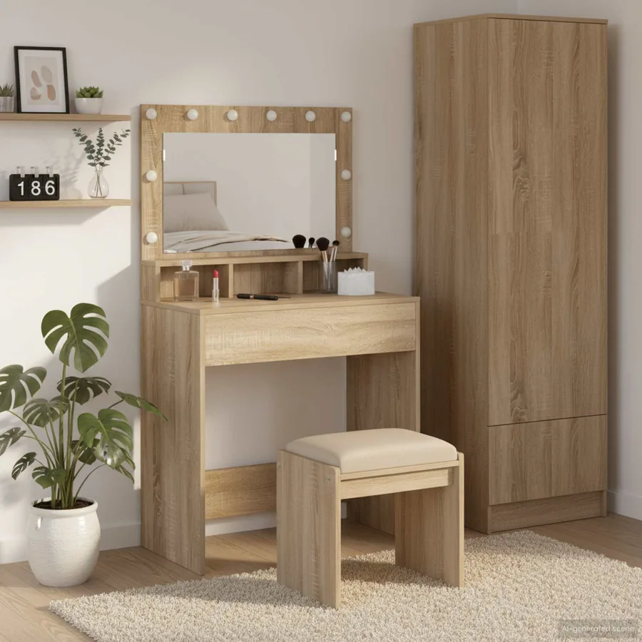 Table de Toilette avec étagère Chêne Sonoma 75,5 x 41 x 135 cm