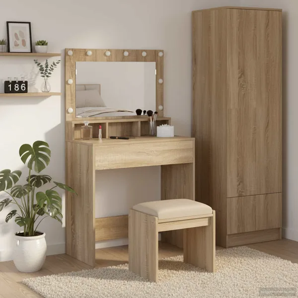 Table de Toilette avec étagère Chêne Sonoma 75,5 x 41 x 135 cm