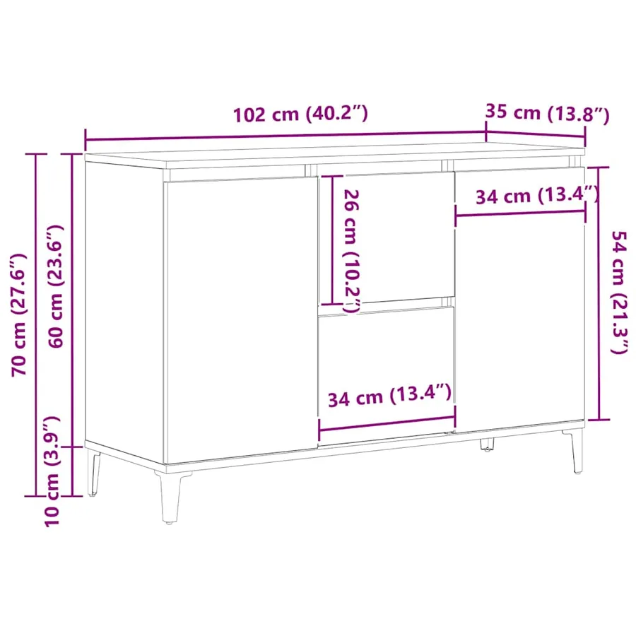 Buffet Chêne noir 104 x 35 x 70 cm Bois d'ingénierie - 13