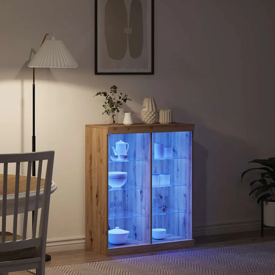 Buffet LED Chêne artisanal 81 x 37 x 100 cm Bois d'ingénierie - 5