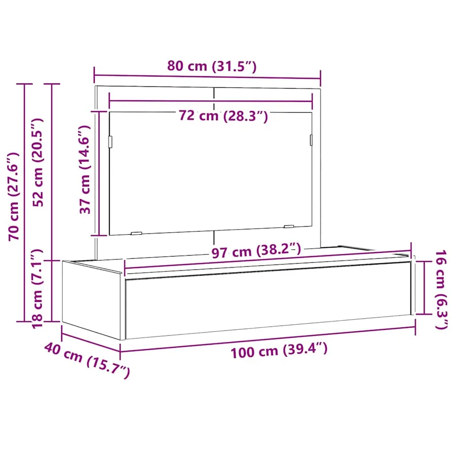 Table de Toilette Marron 100 x 40 x 70 cm Bois d'ingénierie - 13
