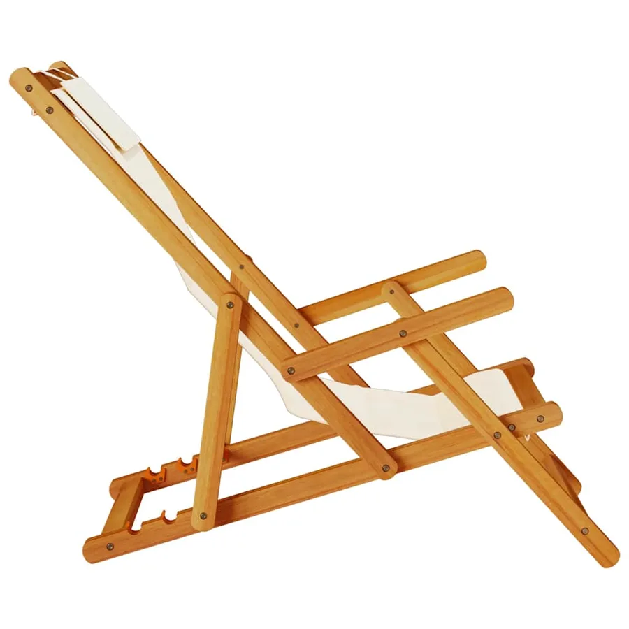 Chaise pliante avec accoudoirs en bois d'acacia crème et textilène - 7
