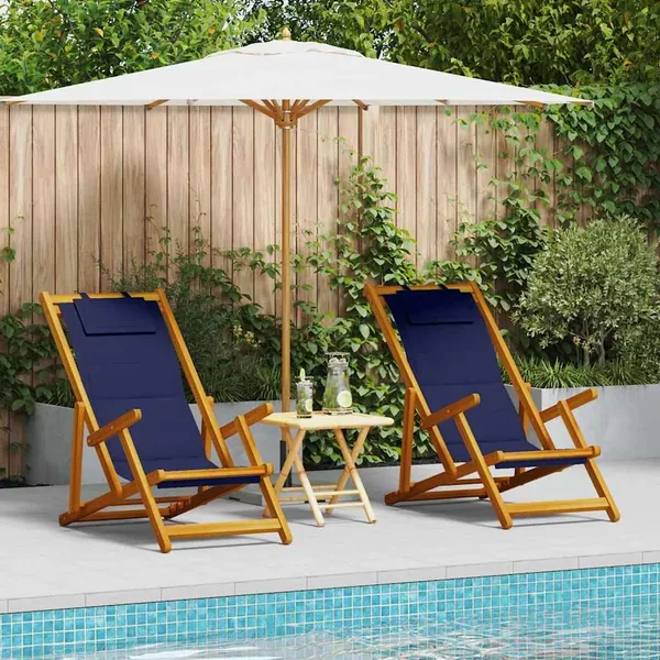 Chaise de plage avec coussin 2 pcs Marron Bois d'Acacia Massif
