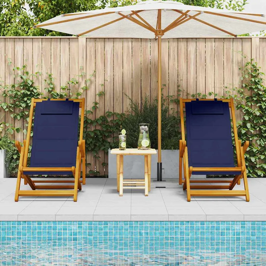 Chaise de plage avec coussin 2 pcs Marron Bois d'Acacia Massif - 3