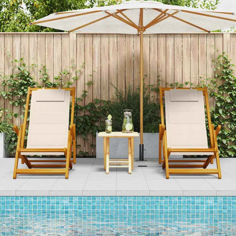 Chaise de plage avec coussin 2 pcs Marron Bois d'Acacia Massif