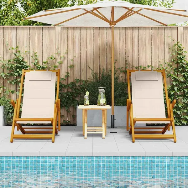 Chaise de plage avec coussin 2 pcs Marron Bois d'Acacia Massif