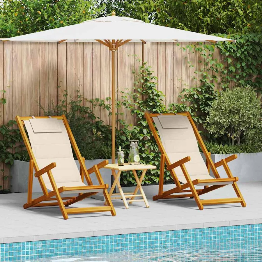 Chaise de plage avec coussin 2 pcs Marron Bois d'Acacia Massif - 3