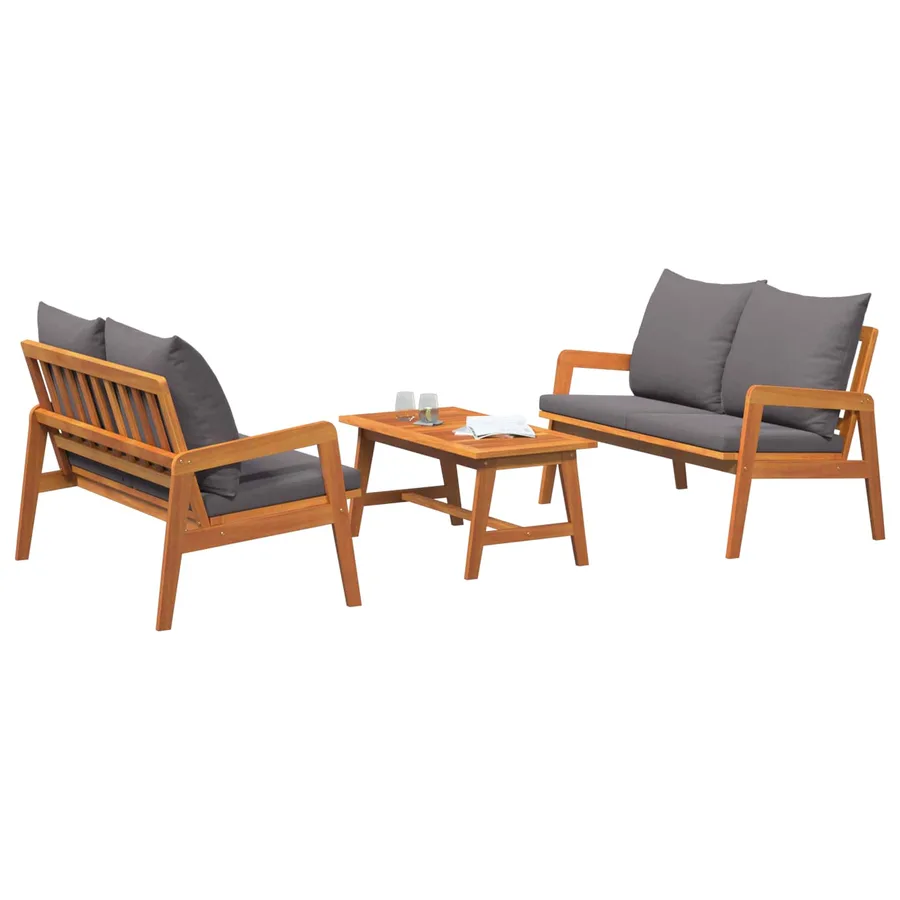 Ensemble bistrot avec coussin 3 pcs Marron Bois d'Acacia Massif - 2