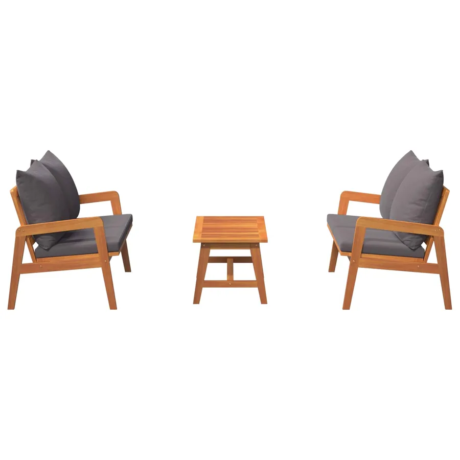 Ensemble bistrot avec coussin 3 pcs Marron Bois d'Acacia Massif - 4
