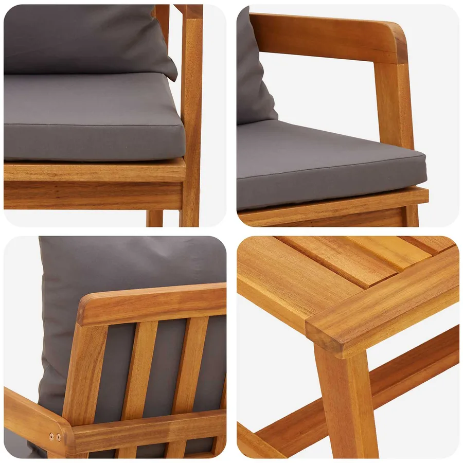 Ensemble bistrot avec coussin 3 pcs Marron Bois d'Acacia Massif - 5