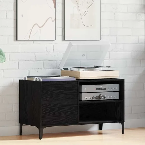 Meuble à vinyles Chêne noir 84,5 x 38 x 48 cm Bois d'ingénierie
