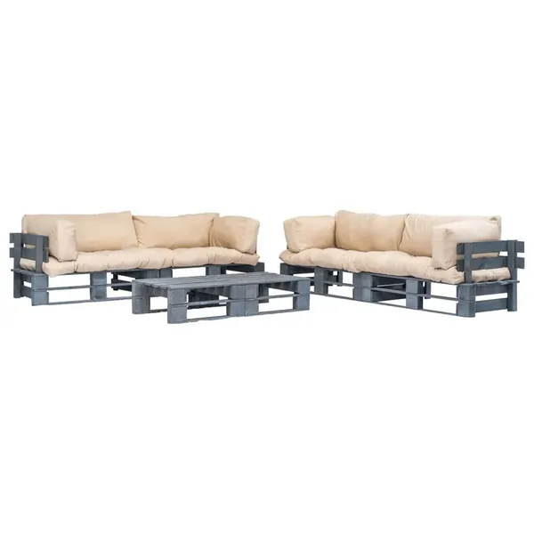 Salon palette de jardin 6 pcs avec coussins sable bois