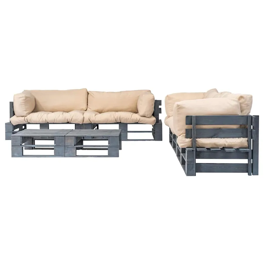 Salon palette de jardin 6 pcs avec coussins sable bois - 2