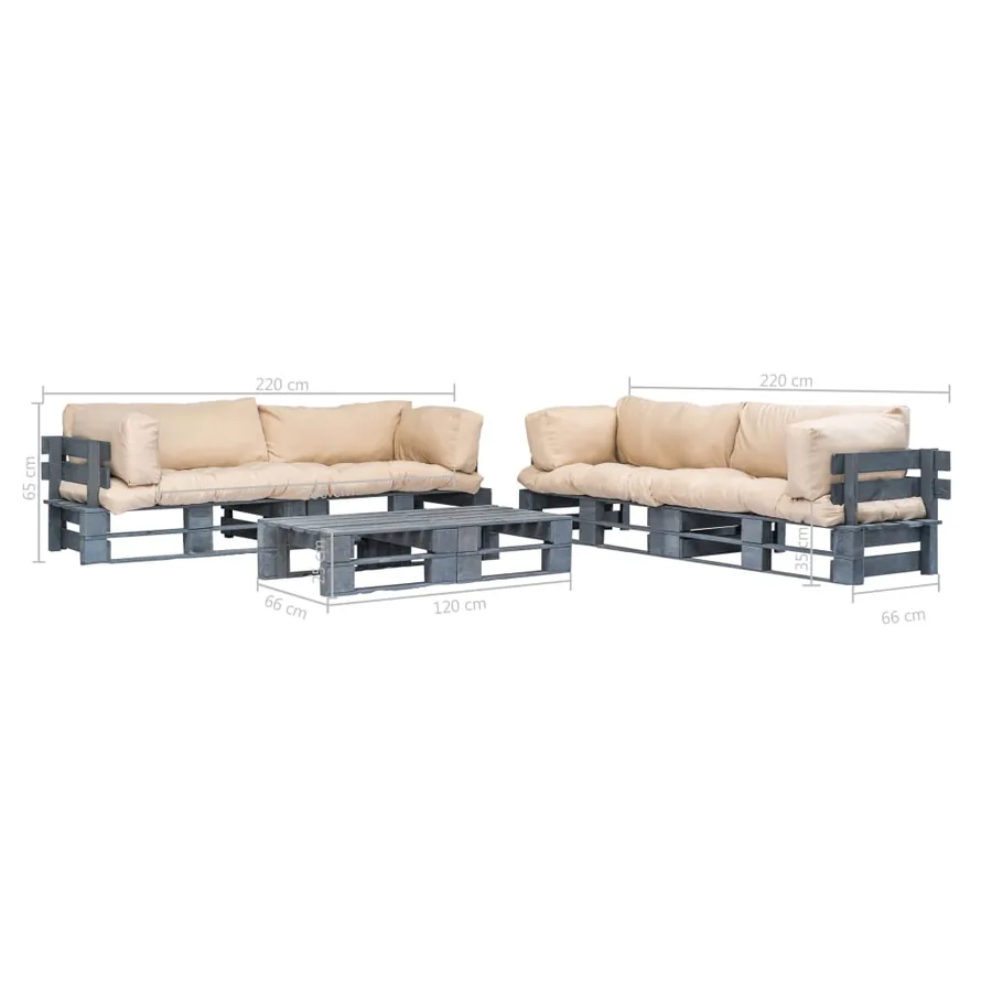 Salon palette de jardin 6 pcs avec coussins sable bois - 5