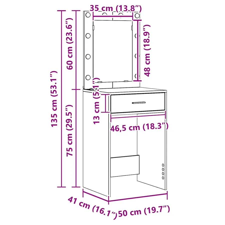 Table de Toilette avec tiroir Gris Sonoma 50 x 41 x 135 cm - 13