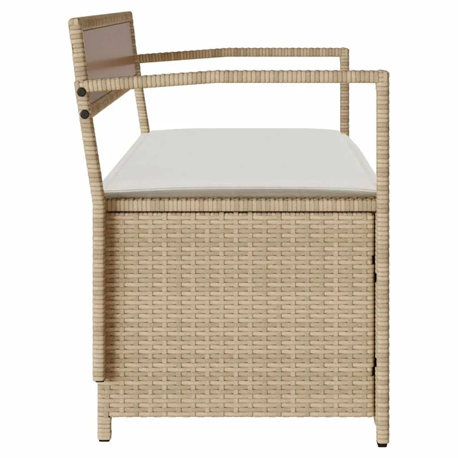 Banc de rangement de jardin avec coussin beige résine tressée - 5