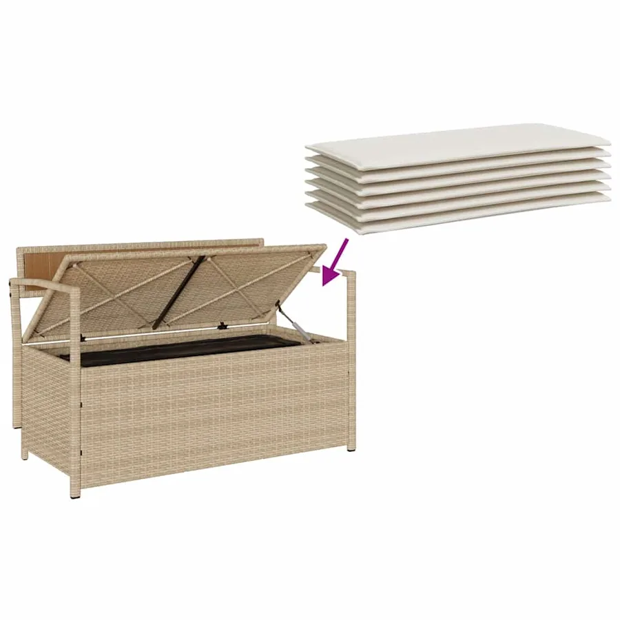 Banc de rangement de jardin avec coussin beige résine tressée - 7